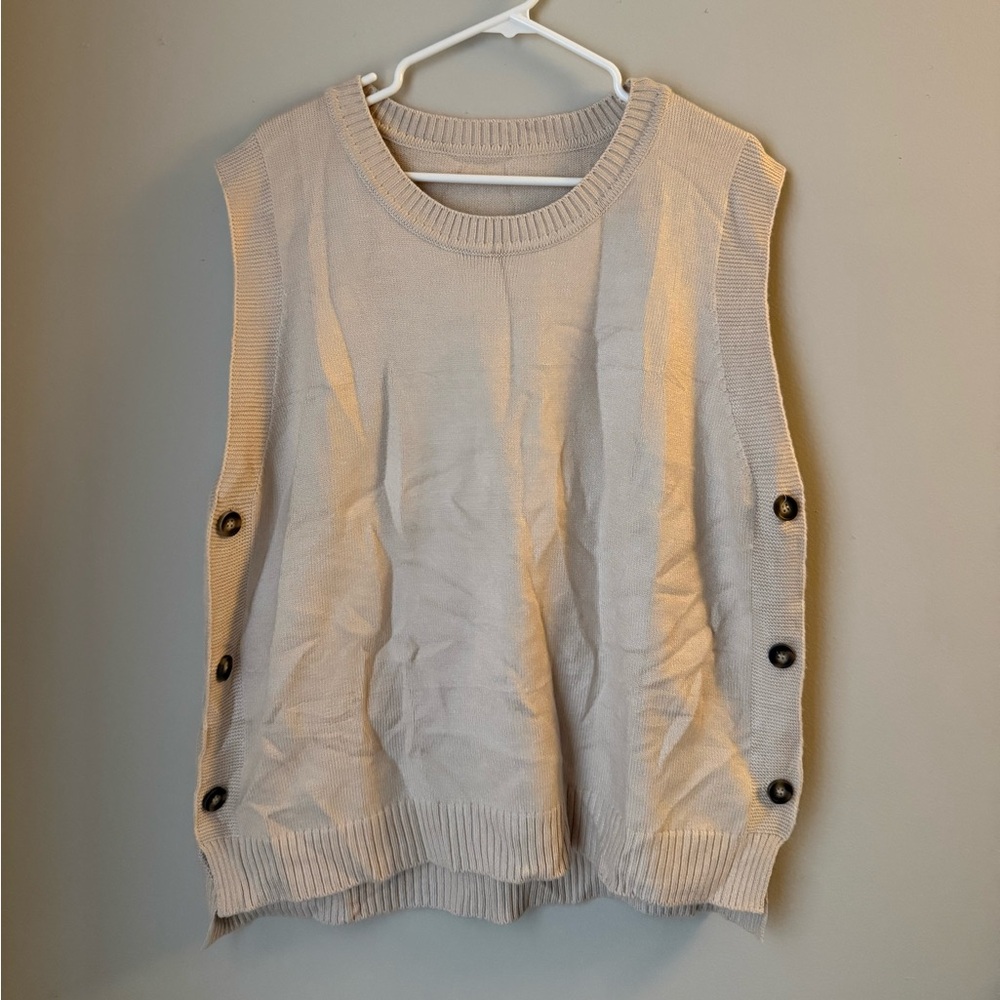 Sleeveless Side-Button Knit Sweater Vest - Beige